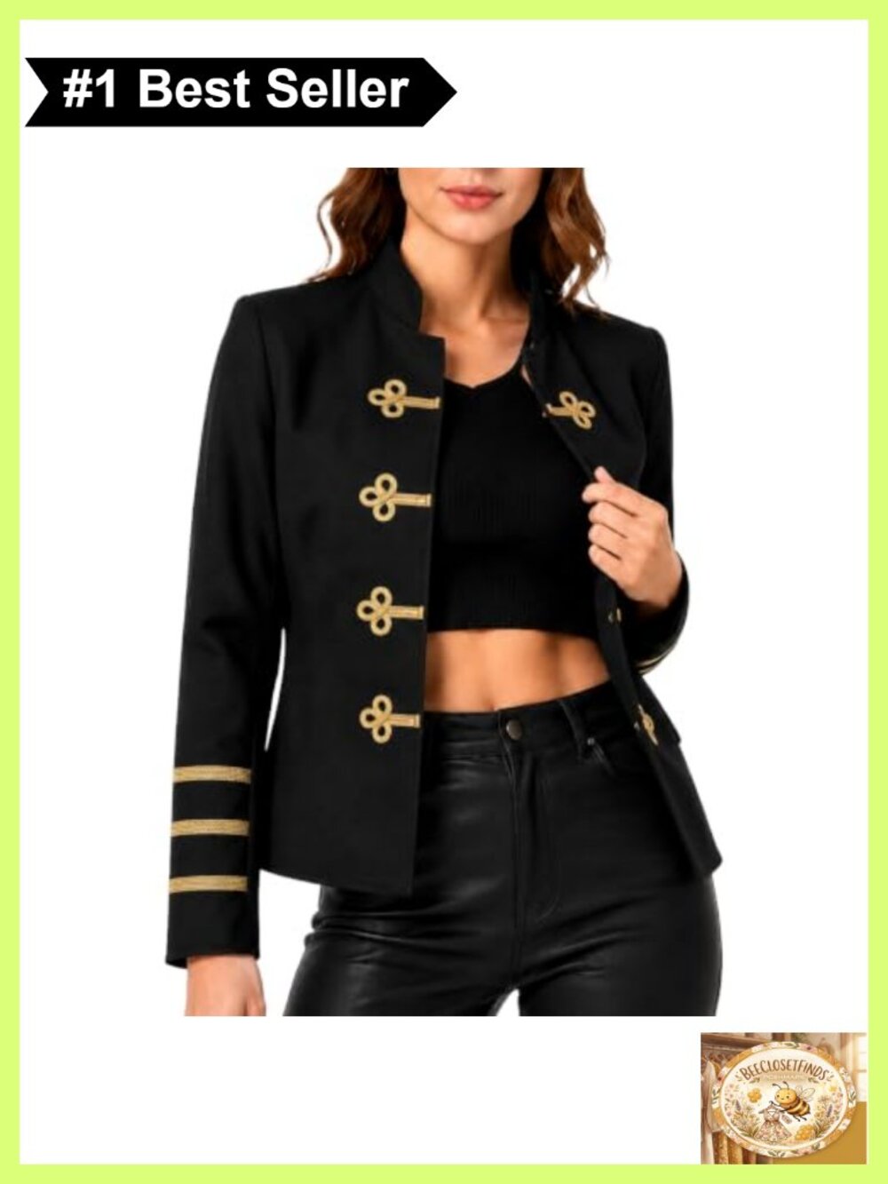 Military Style Stand Collar Blazer Jacket with Gold Frog Closure